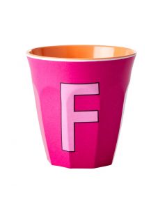 Rice Melamin Becher Buchstabe F pink.